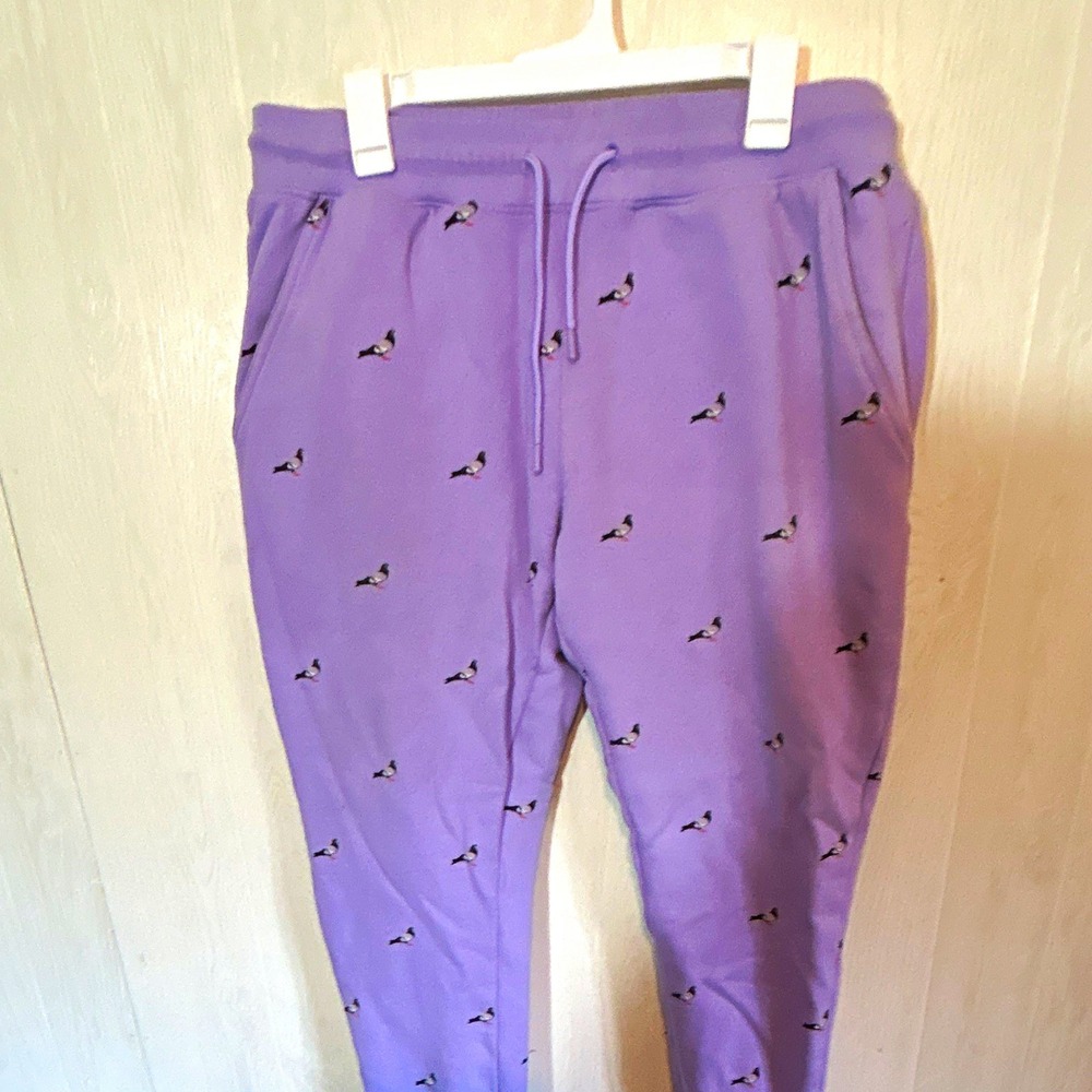 Staple Women's XL Purple Jogger Pants Drawstring Bird Graphic Print Pockets